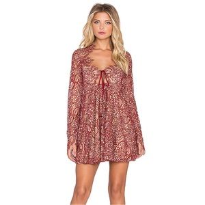 For Love & Lemons Charlie Lace Long Sleeve Dress, Size XS